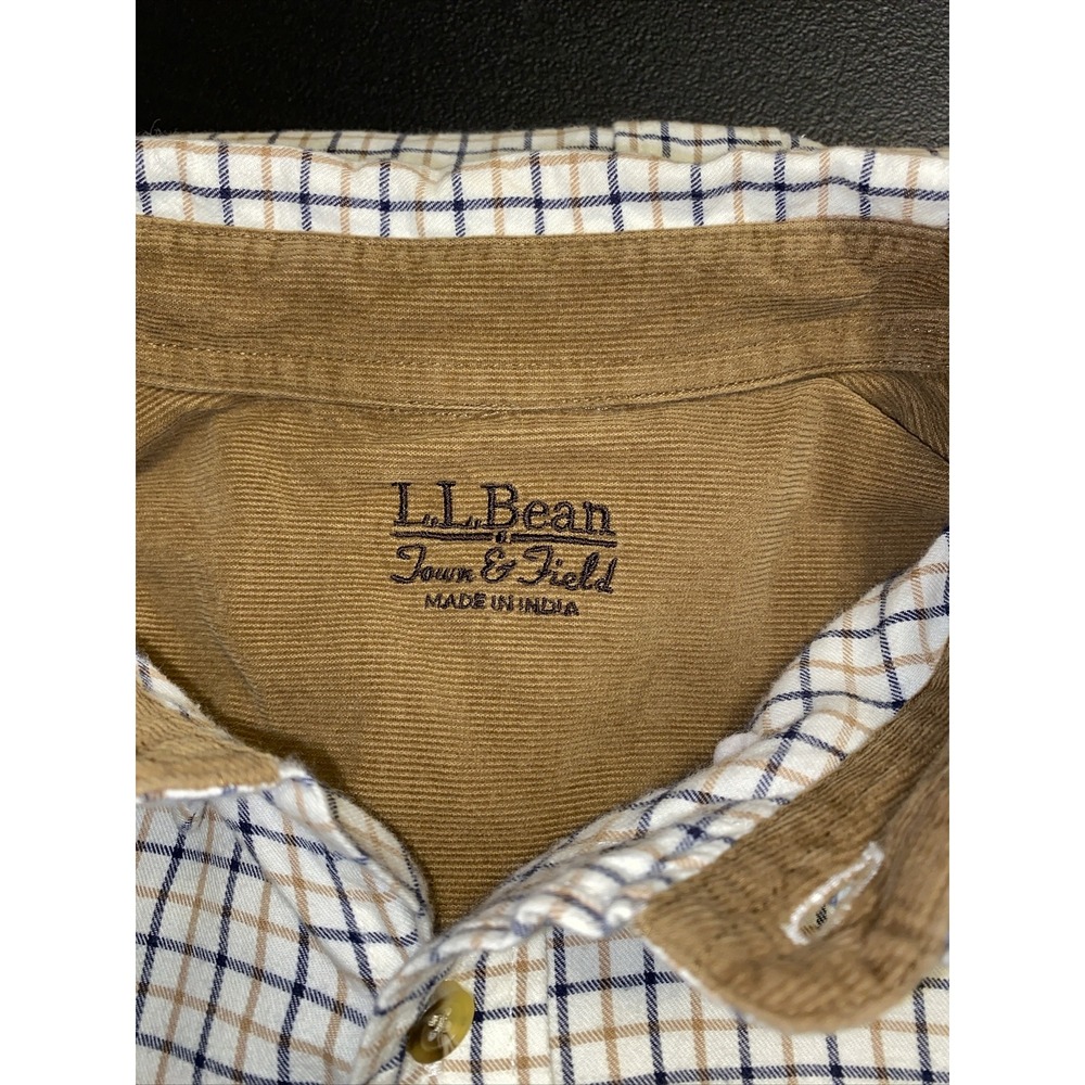 LL Bean Town Field Plaid Button Down Corduroy Cuff Long Sleeve Shirt Men Medium - Picture 13 of 14